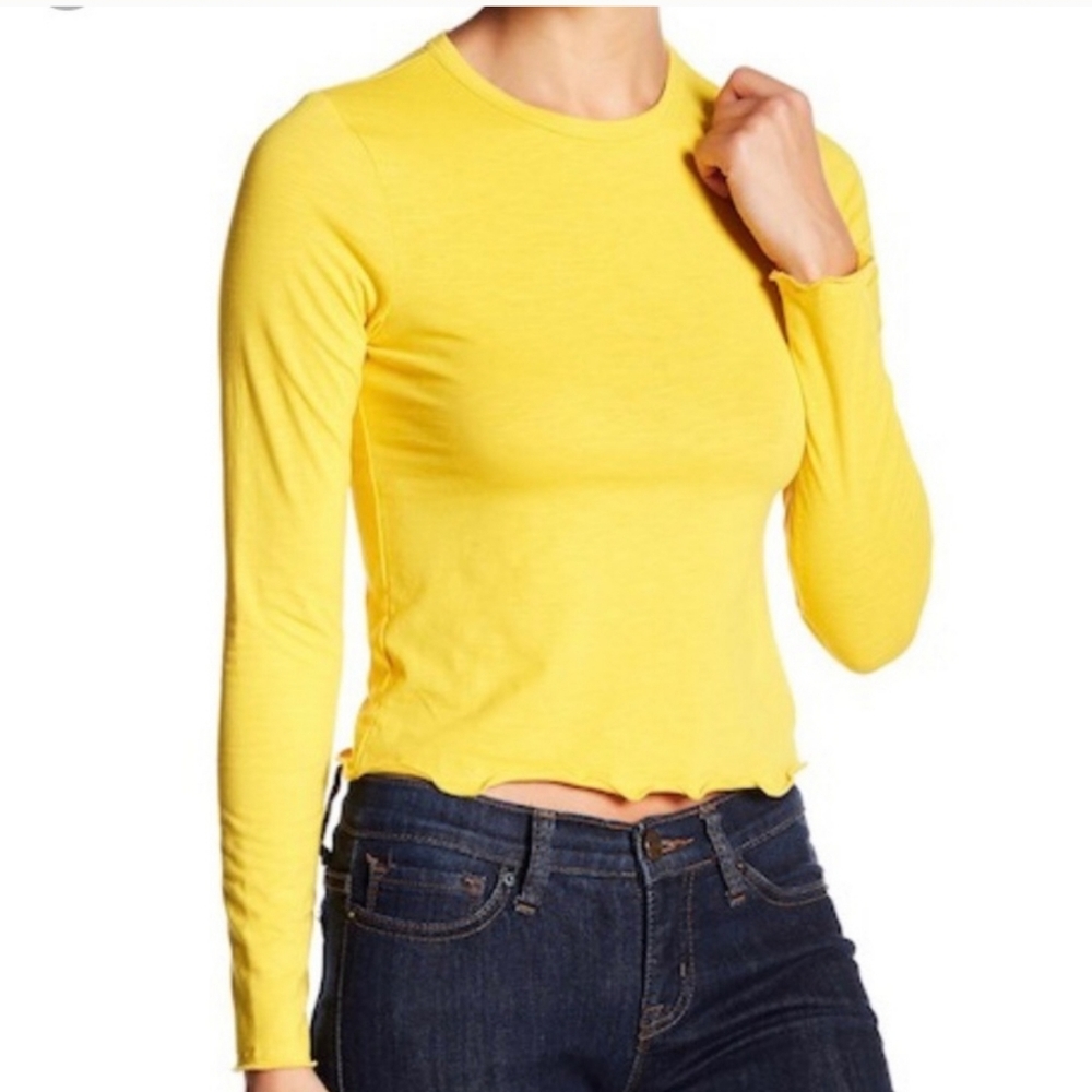 Goodluck Gem Lettuce Edge Long Sleeve Shirt Yellow Womens Size XL